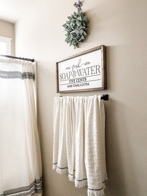 Rustic Glam Bathroom, Farmhouse Bathroom Makeover, Modern Farmhouse Bathroom Ideas, Farmhouse Bathroom Accessories, Small Farmhouse Bathroom, Farmhouse Bathroom Signs, Modern Farmhouse Ideas, Black Bathroom Decor, Farmhouse Shower Curtain