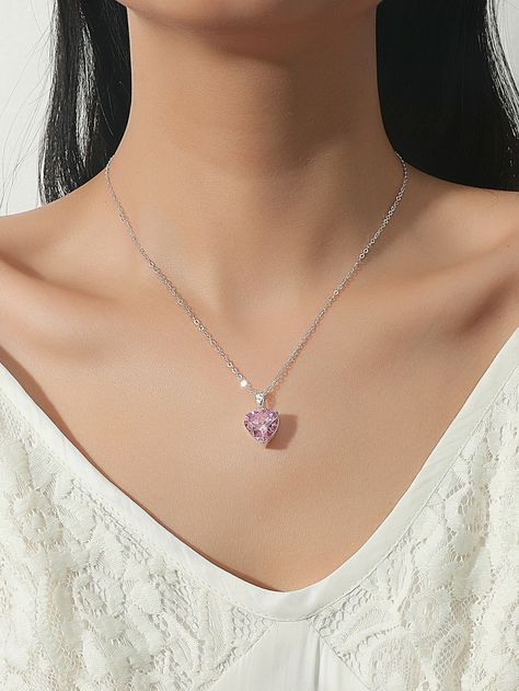 Pink Heart Pendant, Pink Pendant Necklace, Collar Rosa, Pink Heart Necklace, Heart Type, Neck Pieces Jewelry, Soft Gamine, Heart Shaped Necklace, Hijabi Outfits