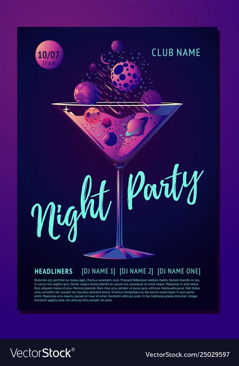 Night Club Invitation, Cocktail Party Poster, Club Invitation, Neon Party Invitations, Futuristic Party, Banner Sample, Cocktail Party Invitation, Neon Style, Club Poster