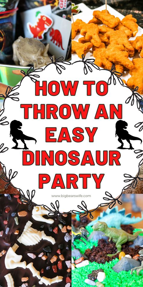 Dinosaur Birthday Party Four, Dinosaur Dessert Table For Kids, Dino Ranch Birthday Party Food, Dinosaur Party Diy Decorations, Diy Dinosaur Birthday Decorations, Dinosaur Birthday Party On A Budget, Dinosaur Lunch Ideas, Dino Games For Kids Birthday Parties, Dollar Tree Dinosaur Party Ideas