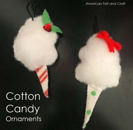 Cotton Candy Christmas Ornament DIY | ~American Felt & Craft ~ Blog Cotton Candy Christmas, Lollipops Diy, Faux Desserts, Cotton Candy Cone, Christmas Ornament Diy, Heart Shaped Lollipops, Food Tutorials, Candy Ornaments, Ornament Diy