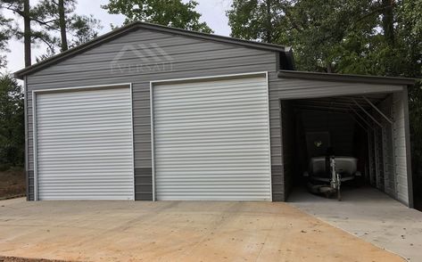 Barn Storage Ideas, Steel Garage Buildings, Metal Garage Kits, Pole Barn Kits, Metal Garage Buildings, Boat Garage, Metal Shop Building, One Car Garage, Farmhouse Garage