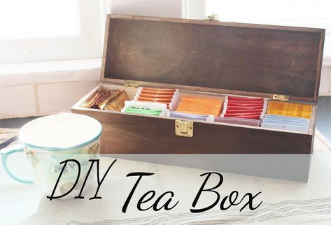 MessyEverAfter.com | DIY Tea Box, Craft Project, Kitchen Organization Wooden Tea Box Diy, Tea Storage Diy, Tea Organization Diy, Tea Box Diy, Diy Tea, Tea Organization, Wooden Tea Box, Box Craft, Tea Diy