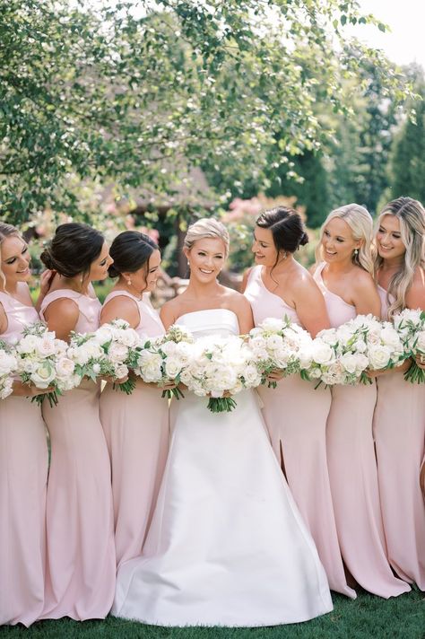 SARA & DAVID — KING EVENT CO. Bridesmaid Color Scheme Spring, Light Pink Bridesmaid Dresses With Groomsmen, Light Pink Wedding Party, Light Pink Wedding Theme, Baby Pink Bridesmaids Dresses, Romantic Pink Wedding, Forest Wedding Reception, Delta Dawn, Light Pink Bridesmaids