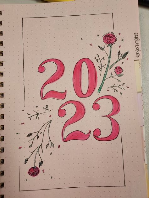 Bujo 2023 Cover Page Aesthetic, Journal Title Page 2023, 2024 Title Page Ideas, New Year Diary Ideas 2024, 2023 Notebook Ideas, New Years Journal Page, Journal New Year Page, New Year Drawing Ideas 2024, Journal Ideas 2024 Cover Page