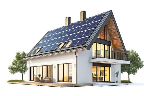 House with solar system architecture building white background. | premium image by rawpixel.com / Ling Solar Panel House, Solar Panels Architecture, House Porch Design, Panel House, Residential Solar Panels, House Porch, System Architecture, Media Poster, Residential Solar