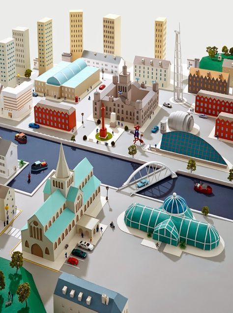 Hattie Newman’s Delightful Paper Cities Cardboard City, Paper City, Isometric Art, City Model, Low Poly Art, Paper Illustration, Paper Artwork, Paper Cut Art, Paper Houses