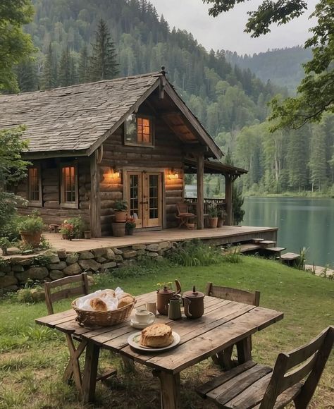 Cozy House In The Mountains, Off Grid Cabin Aesthetic, House In Mountains Aesthetic, Wooden Cabin Aesthetic, Aesthetic Cabin In The Woods, Dream House Countryside, Living In The Country Aesthetic, Rustic Cabins In The Woods Interior, Summer Cabin Interior