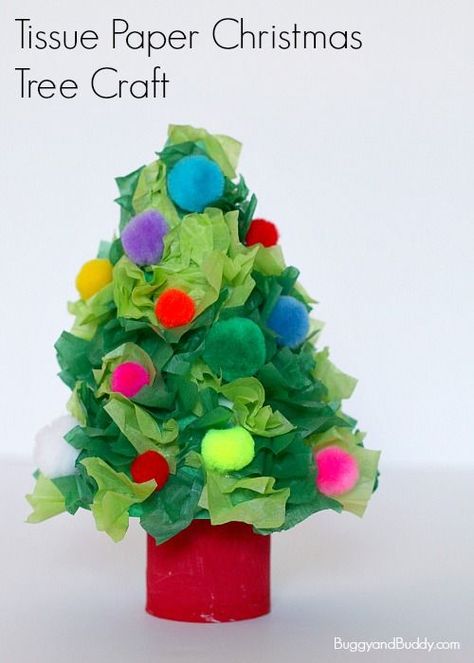 Mini Christmas Tree Craft for Kids- using tissue paper and a tp roll! ~ BuggyandBuddy.com: Juleverksted For Barn, School Christmas Party, Christmas Tree Craft, Tissue Paper Crafts, Easy Holidays Crafts, Tree Craft, Holiday Crafts For Kids, Christmas Activities For Kids, Christmas Tree Crafts