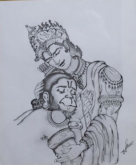 Ram And Hanuman Sketch, Ram Hanuman Sketch, Shri Ram And Hanuman, Shri Ram Sketch, Hanuman Drawing Sketch, Lord Ram Sketch, Friendship Drawings Sketches, Lord Ram Drawing, Ram With Hanuman