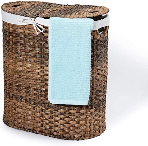 Amazon.com: Seville Classics Handwoven Oval Double Lidded Removable Canvas Liner Laundry Sorter Hamper Bin, Mocha Brown: Home & Kitchen Laundry Sorter Hamper, Double Hamper, Double Laundry, Woven Hamper, Storage For Clothes, Double Laundry Hamper, Laundry Hamper With Lid, Laundry Bin, Laundry Sorter