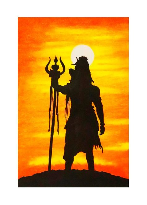 Lord Shiva Art Paintings, Lord Shiva Oil Pastel Painting, Indian Gods Watercolor Paintings, God Shiva Painting On Canvas, Shiva Silhouette Painting, Shiv Oil Pastel, Lord Shiva Oil Pastel Drawing, Mahadev Oil Pastel Art, Mahadev Drawing Oil Pastel