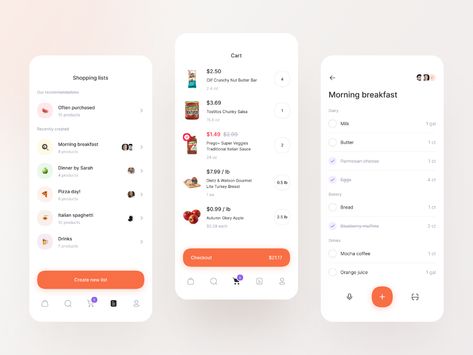 Groceries - Cart & Shopping List by Mateusz Nieckarz on Dribbble Grocery List App, Fitness Tracking App, Social App Design, Food Shopping List, Grocery Cart, Groceries App, Directory Design, Mobile Web Design, Shopping List Grocery