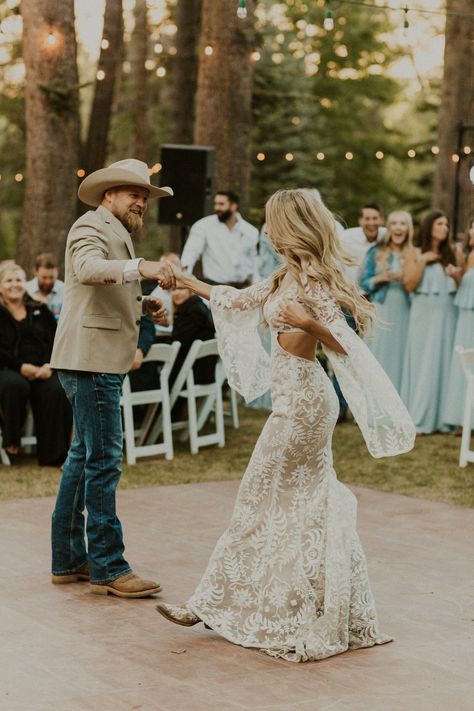 Country Bride Dresses With Boots, Brides In Cowgirl Boots, 2023 Country Wedding, Mermaid Western Wedding Dress, Country Farmhouse Wedding Dress, Country Wedding Jewelry The Bride, Wedding Dresses Cowboy Boots, Backyard Wedding Country, Boho Cowgirl Wedding Dress