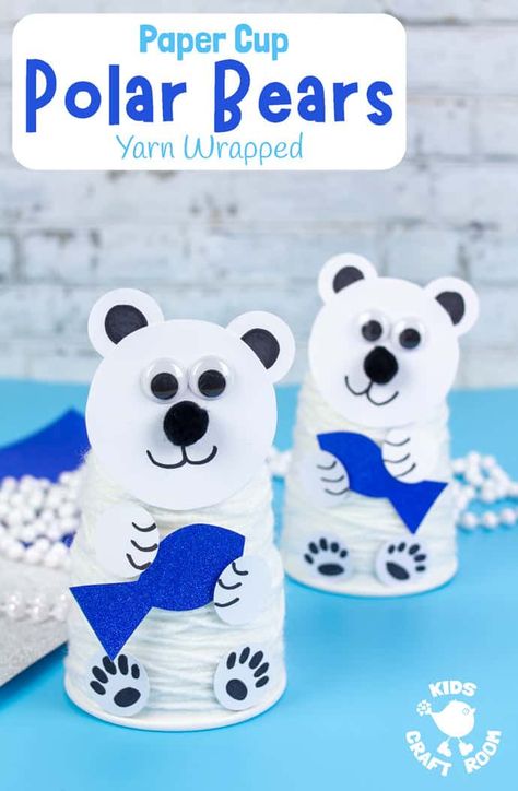 Thema Winter Im Kindergarten, Icicle Crafts, Arctic Animals Crafts, Winter Animal Crafts, Paper Cup Crafts, Polar Bear Craft, Urs Polar, Fun Winter Crafts, January Crafts