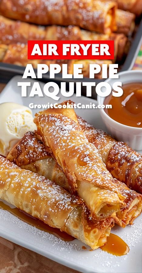 Air Fryer Apple Pie Taquitos: A Cozy Twist on a Classic Dessert – Grow it Cook it Can it How To Make Fried Pies In Air Fryer, Apple Pie Taquitos Air Fryer, Air Fryer Apple Taquitos, Air Fryer Deserts Easy Healthy, Fried Pies In Air Fryer, Air Fryer Apple Pie Taquitos, Air Fryer Apple Desserts, Healthy Air Fryer Desserts, Air Fryer Apple Pies