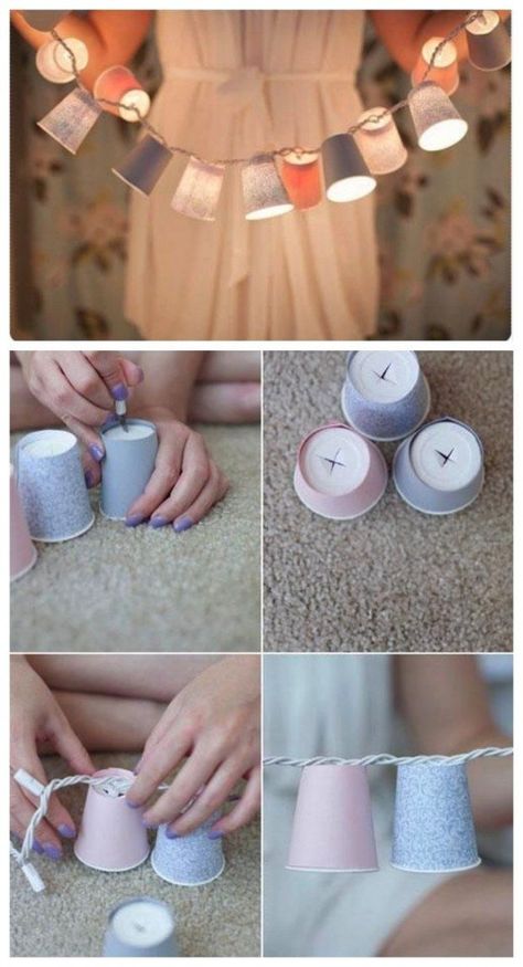 Colorful Cup Lights Mainan Diy, Easy Diy Room Decor, Astuces Diy, Diy Bricolage, Bilik Tidur, Diy Simple, Creation Deco, Seni Origami, Diwali Decorations