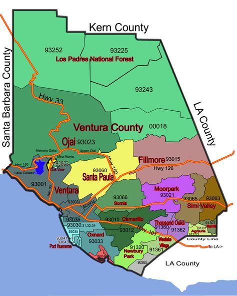 Map of the Ventura County in California. We lived in Piru, Ventura and Oxnard California. Elder Millenial, Moorpark California, Ventura County California, Simi Valley California, Ventura Beach, Oxnard California, Los Padres National Forest, California Roadtrip, Santa Paula