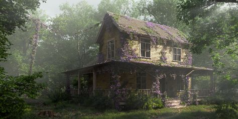 ArtStation - abandoned house Apocalypse House Concept Art, Apocalypse House Aesthetic, Abandoned House Sketch, Zombie Apocalypse Base, Overgrown Apocalypse, Apocalypse Scenery, Zombie Apocalypse Background, Apocalypse Base, Apocalyptic House