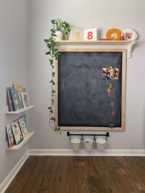 Diy Playroom Wall Art, Chalk Wall Playroom Ideas, Wall Art Toddler Boy Room, Chalkboard In Playroom, Play Room Boys Kids, Playroom Diy Ideas, Chalk Wall Playroom, Chalk Wall Ideas For Kids, Aesthetic Playroom Ideas