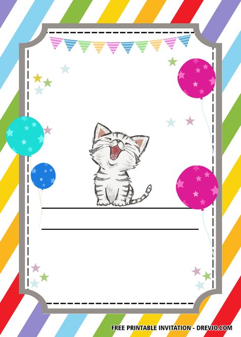 Cat Themed Birthday Party Invitations, Cat Birthday Party Invitations, Cat Birthday Invitations, Cat Invitations, Birthday Party Invitations Free, Kitten Birthday, Bday Invitations, Free Printable Birthday Invitations, Free Printable Invitations