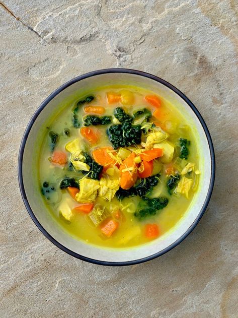 Chicken Soup Paleo, Turmeric Chicken Soup, Broth Soups, Bone Broth Soup Recipes, Paleo Chicken Soup, Soup Paleo, Bone Broth Soup, Turmeric Chicken, Unbound Wellness