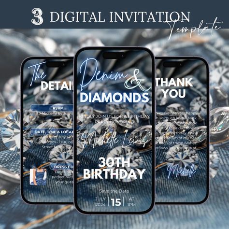 Denim Diamonds, Birthday Party Video, Diamond Party, Party Video, Animated Invitations, Digital Menu, Dashboard Header, Denim And Diamonds, Canva App