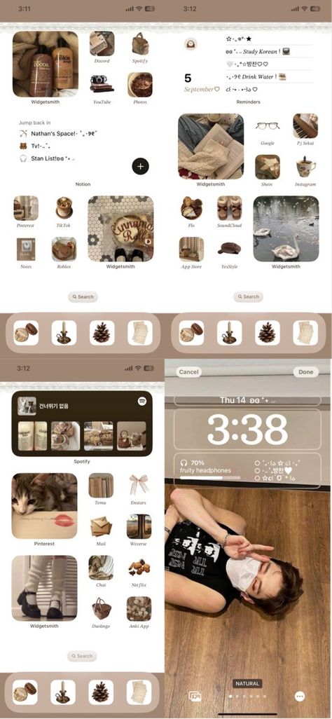 #Brown_Ios_Theme #Phone_Themes_Brown #Autumn_Phone_Theme #Brown_Iphone_Layout Brown Homescreen Aesthetic Wallpaper, Fall Theme Phone Ideas, Widget Ideas Brown, Autumn Ios Layout, Ios Brown Aesthetic, Autumn Homescreen Ideas, October Phone Theme, Brown Ios Theme, Phone Themes Brown