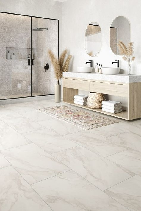 Hardwood Plank Flooring, Mannington Adura, Marble Bathroom Floor, Marble Vinyl, Vinyl Tile Flooring, Large Format Tile, Large Bathrooms, Bathroom Floor Tiles, Luxury Vinyl Tile