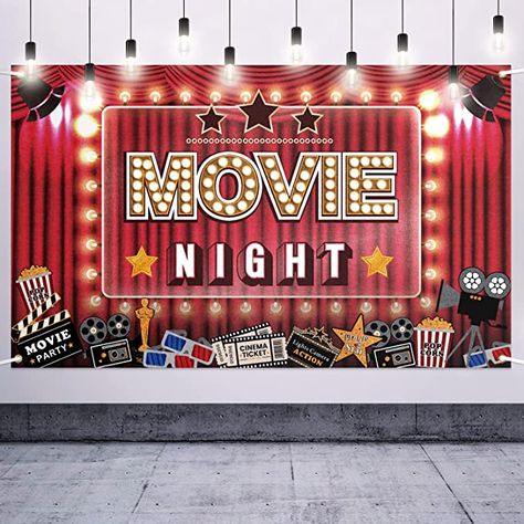 Amazon.com: LASKYER Movie Night Hollywood Party Large Banner - Cheers to Film Theme Birthday Home Wall Photoprop Backdrop,Movie Night Party Decorations. : Home & Kitchen Movie Backdrop Themed Parties, Night Party Decorations, Movie Night Party Decorations, Movie Ticket Birthday Invitations, Film Theme, Event Poster Design Inspiration, Diy Movie Night, Film Action, Hollywood Party Decorations