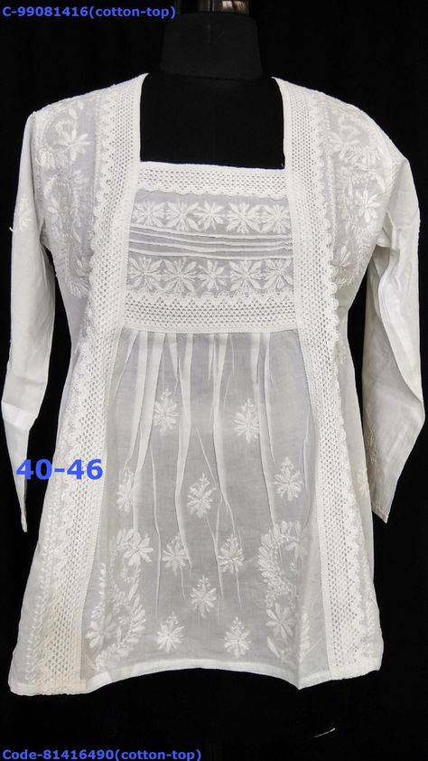 Indo-Western cotton top  PRICE : 899/-  Fabric : Pure Cotton Length :29 inches (Short Top) Work: Only Chikan work Sleeves Style: Full Sleeves Technique : Hand Chikankari Embroidery Wash Care : Hand Wash or dryclean Stitching:Stitched Chikankari Dress, Chikankari Embroidery, Sleeves Style, Desi Style, Indo Western, Full Sleeves, Cotton Top, Cotton Tops, Dress Materials