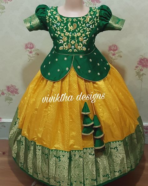 Pattu Pavadai Kids Blouse Designs Maggam Work, Kids Pattu Langa Blouse Designs Maggam Work, Baby Pattu Langa Designs, Kids Blouse Designs For Lehanga, Pattu Langa Blouse Designs For Kids, Kids Pattu Langa Blouse Designs, Kids Langa Blouse Designs, Baby Pattu Pavadai Designs, Pattu Langa Blouse Designs