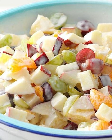 Taste of Home Apple Fruit Salad, Cream Cheese Fruit Salad, Fruit Salad Ingredients, Cherry Cobbler Recipe, Cheese Salad Dressing, Swiss Steak, Potluck Desserts, Easy Chicken Pot Pie, Apples And Cheese