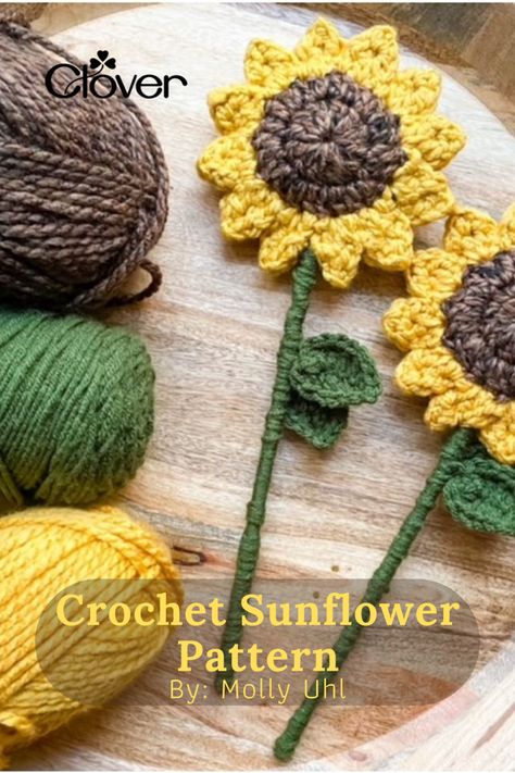 Summer’s winding out and what’s a better transition from summer to fall than a sunflower?!🌻Create your own crochet sunflower to brighten your home today 🏡☀️ #amourcrochet #diy #cloverusa #clovercrochet #cloveramourcrochet #crochetprojects #crochet Sunflower Crochet, Fall Crochet Patterns, Crochet Flowers Free Pattern, Yarn Flowers, Crochet Plant, Crochet Sunflower, Crochet Fall, Crochet Bookmarks, Knitted Flowers