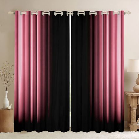 PRICES MAY VARY. Curtain Set: Set includes 2 panels each of 38''x45'' or 38''x54'' or 42''x63'' or 42''x84'' or 42''x90'' or 52''x63'' or 52''x84'' or 52''x90'' or 52''x96''; plastic grommets on top; inner diameter 1.8" and outer 2.7"; easy to hang and slide smoothly Material: Velvet fabric; our decorative curtains not 100% blackout curtains or not 100% light blocking curtains,but can block out 30-50% sunlight; dark color works better than light color Window Treatments: Our curtain can protect y Pink Black Grey Bedroom, Black Pink Gold Bedroom, Black And Pink Curtains, Pink And Black Apartment Decor, Black And Pink Bedroom Decor, Baddie Bedroom Aesthetic, Maximalist Curtains, Pink And Black Living Room, Magenta Bedrooms