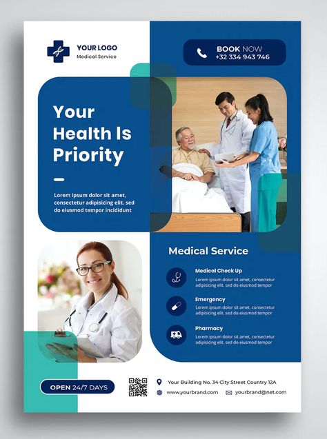 Medical Flyer Template PSD Medical Seminar Poster Design, Medical Ads Design, Healthcare Design Graphics, Medical Brochure Design Layout, Hospital Flyer Design, Medical Poster Design Ideas, Medical Design Graphics, Medical Poster Design, Medical Flyer Design