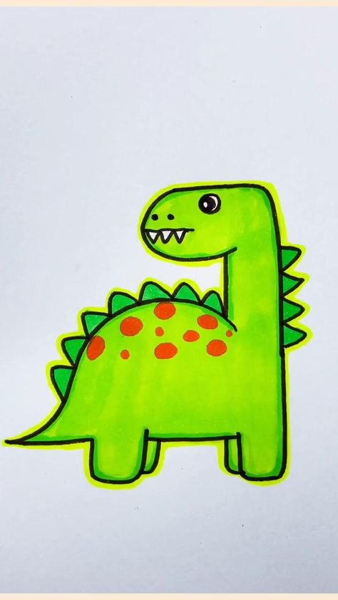 How To Draw A Cute Dinosaur, Dianousor Drawing Easy, Cute Dinosaur Drawing Easy, Simple Objects To Draw, Dino Drawing Simple, How To Draw A Dinosaur, Dinosaur Drawing For Kids, Draw A Dinosaur Easy, Simple Drawing Ideas For Kids