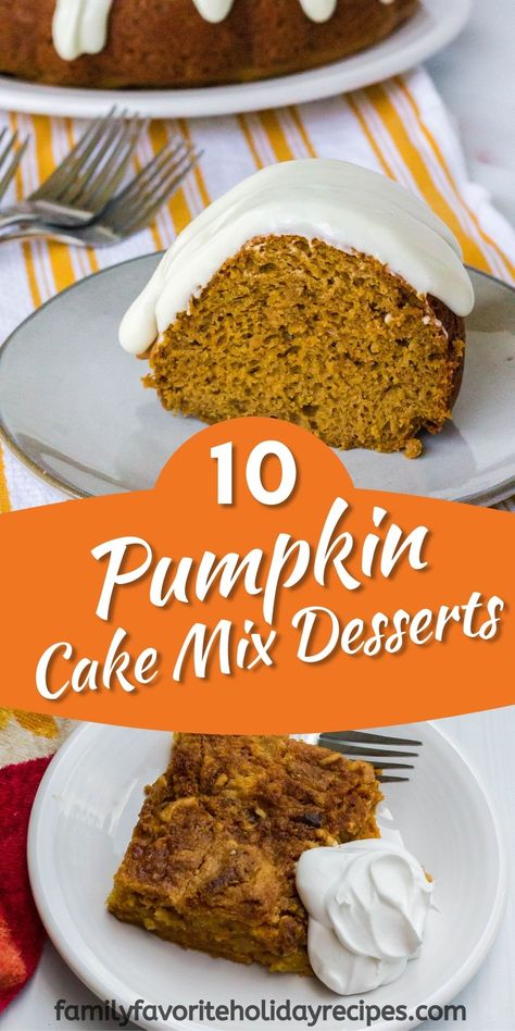 If you need an easy pumpkin dessert this fall, try one of these recipes that uses cake mix! Best Pumpkin Desserts, Pumpkin Cake Mix Muffins, Pumpkin Cake Mix, Pumpkin Dessert Recipes, Thanksgiving Goodies, Cake Mix Recipe, Easy Pumpkin Dessert, Recipes Using Cake Mix, Pumpkin Crunch Cake