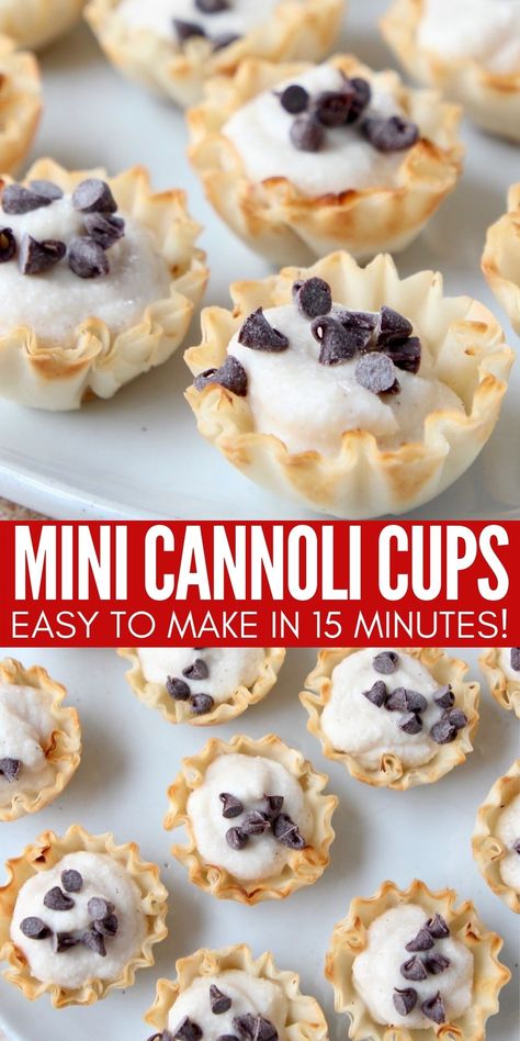 Treats For A Party, Cannoli Cups, Mini Cannoli, Finger Desserts, Cannoli Recipe, Mini Dessert Recipes, Cannoli Cream, Making Cakes, Dessert Bites