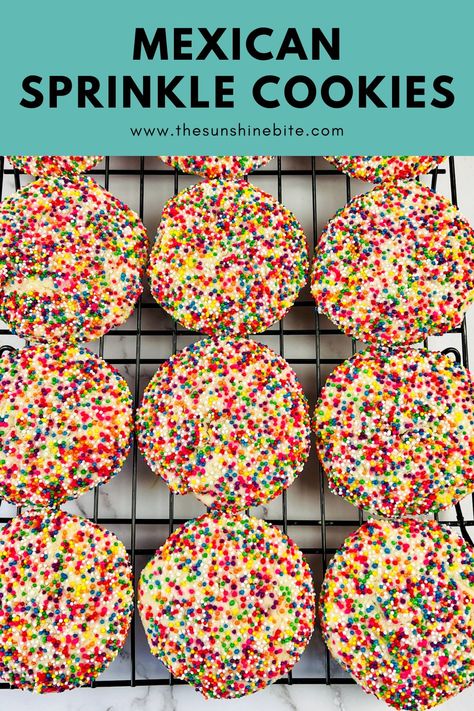 Mexican Sprinkle Cookies Recipe, Mexican Sprinkle Cookies, Mexican Wedding Cookies Easy, Mexican Sugar Cookies, Mexican Cookies Recipes, Fiesta Cookies, Sprinkle Cookies Recipe, Pinata Cookies, Mexican Bakery