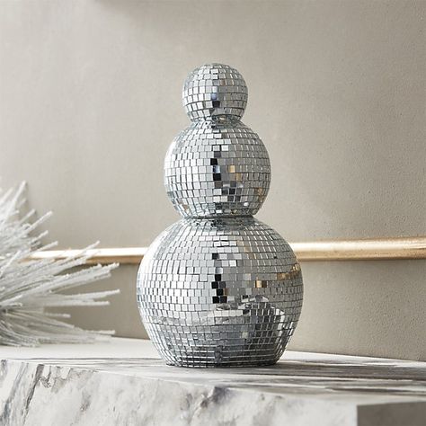 Disco Ball Snowman, Diy Disco Ball, Silver Tree Topper, Snowman Diy, Holiday Mantle, Modern Christmas Ornaments, Modern Holiday Decor, Unique Holiday Decor, How To Celebrate Hanukkah