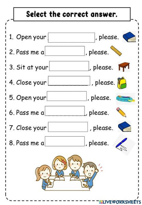 Imperatives online worksheet for CEFR Year 1. You can do the exercises online or download the worksheet as pdf. Giving Instructions Worksheets, Year One English Worksheets, Primary 1 English Worksheet, What Is It Made Of Worksheet, English Year 1 Worksheet, My Classroom Worksheets, Things In The Classroom Worksheet, My School Worksheets For Kids, In The Classroom Worksheet