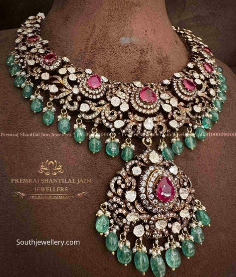 victorian polki necklace (1) Premraj Shantilal Jain Jewellers, Victorian Jewelry Necklace, Beaded Wedding Jewelry, Gold Haram, Bridal Jewelry Sets Brides, Indian Wedding Jewelry Sets, Neck Pieces Jewelry, Choker Necklace Designs, Victorian Necklace