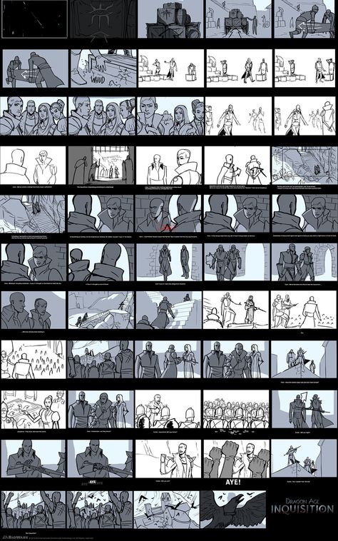 ArtStation - DA:I - Storyboard for the Coronation, Matt Rhodes Story Board Drawing, Cinematic Drawing, Animatic Storyboard, Matt Rhodes, Storyboard Film, Story Boarding, Storyboard Examples, Storyboard Drawing, Storyboard Ideas