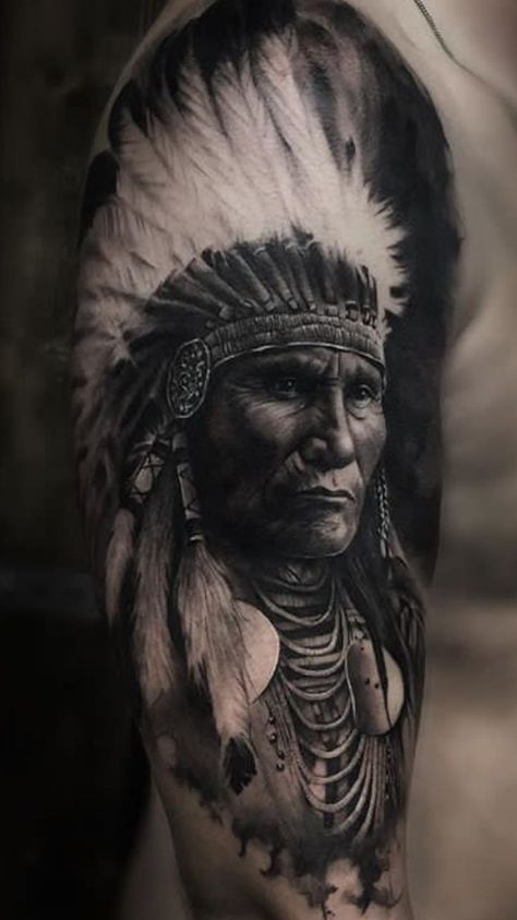 Indian Headdress Tattoo, Indian Chief Tattoo, Native Indian Tattoos, Indian Girl Tattoos, Indian Skull Tattoos, Native American Tattoo Designs, Arte Cowboy, Indian Tattoo Design, Headdress Tattoo