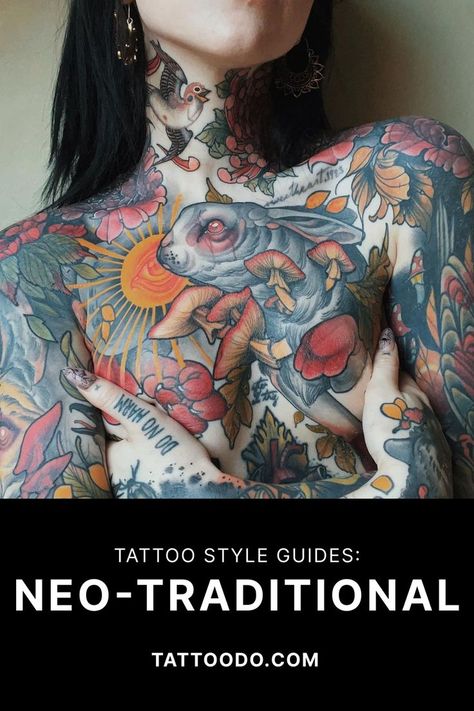 Neo Traditional Chest Tattoo, Traditional Back Tattoo, Traditional Chest Tattoo, 42 Tattoo, Tato Henna, Rabbit Tattoos, Tattoed Women, Full Body Tattoo, Tatuaje A Color