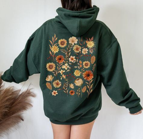 Sunflower Cottagecore, Graphic Hoodies Aesthetic, Back Of Hoodie, Nature Hoodie, Lovers Design, Flower Hoodie, Floral Hoodie, Hoodie Oversize, Fall Hoodies