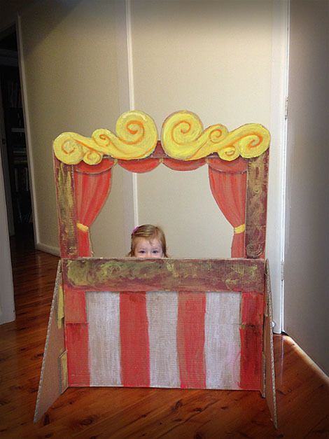 Cardboard Puppet Theatre | Fold Out Fun Cardboard Puppet, Diy Puppet Theater, Diy Puppet, Theatre Crafts, Puppet Stage, Theatre Diy, Cardboard Fireplace, Sock Puppet, Puppet Theatre