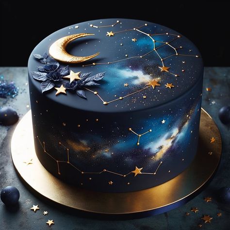 A whimsical rendition of some yummy delicious 🤤, #cake #ai #cakedecorating #cakeart #fypchallenge #fyp #foodstagram #food Night Sky Wedding Cake, Astronomy Birthday Cake, Celestial Party Food, 2024 Birthday Ideas, Outdoor Birthday Cake, Celestial Birthday Cake, Full Moon Cake, Unique Birthday Cake Ideas, Smooth Buttercream Frosting