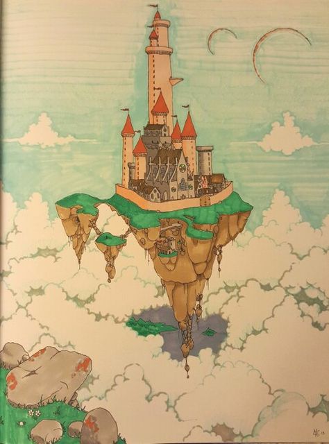 Castle in sky   ... I like to go there in my sleep ... aren't any floors for my to sweep. Not in my castle on a cloud. Castle On A Cloud, Castle Mural, Castle Sketch, Castle In The Clouds, Cloud Illustration, Japanese Castle, Cute Easy Doodles, Storybook Art, Easy Doodles